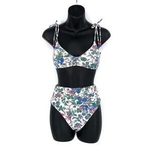 J. CREW Eco Tie-Shoulder / High-Waist Bikini Swimsuit Set English Garden XS/S